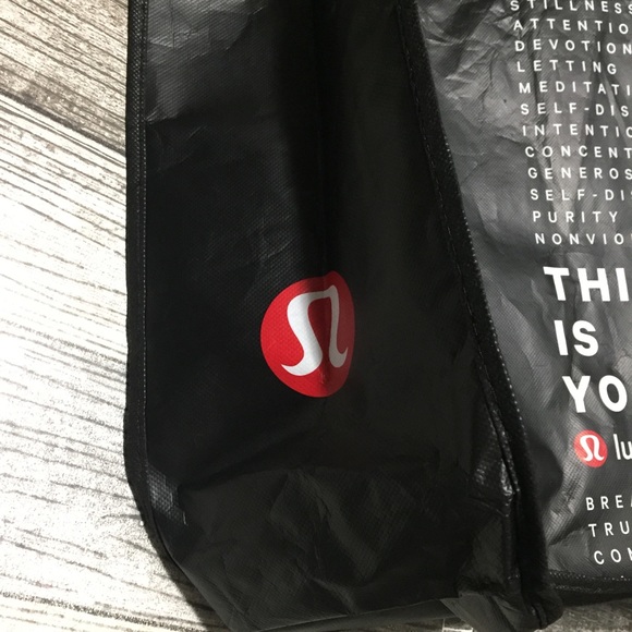 Lululemon Yoga Reusable Grocery Tote Bag Black White Graphic Print Snap Button - Picture 9 of 10